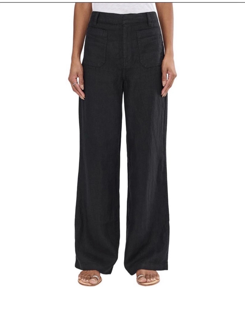 Madewell Black 100% Linen High Rise Patch Pocket Wide-Leg Pants  Women's 10 NWT